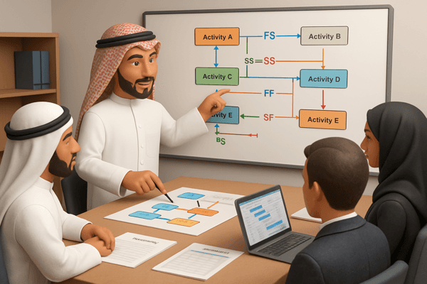 Ahmed creating a network diagram for activity sequencing