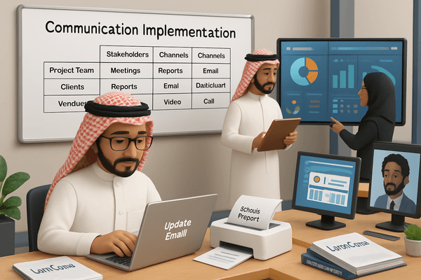 Ahmed sending out a project update or presenting to stakeholders