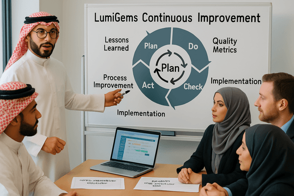 Diagram showing a continuous improvement cycle for LumiGems
