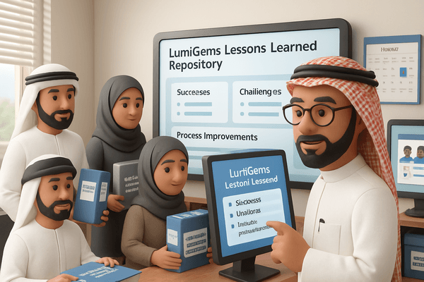 Ahmed writing in a lessons learned register or knowledge base