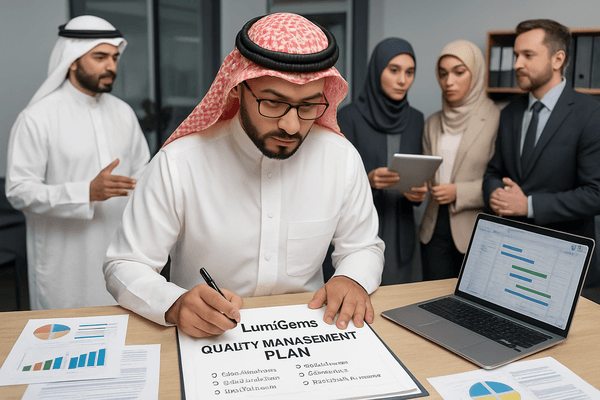 Ahmed finalizing the LumiGems Quality Management Plan document