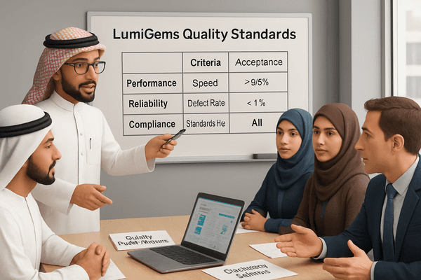 Ahmed discussing quality standards for LumiGems