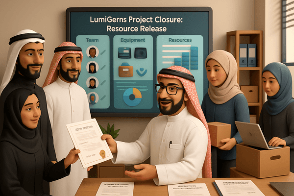 Ahmed shaking hands with team members as they move to new projects