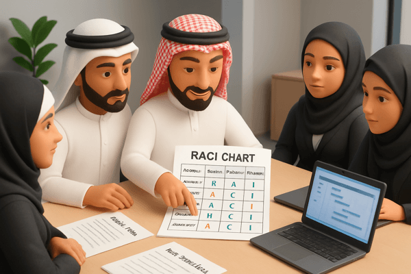 Ahmed creating a RACI chart for LumiGems team