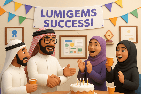 LumiGems team celebrating with a party