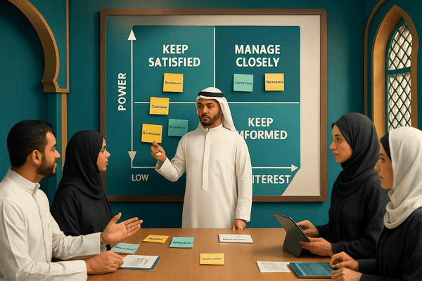 Ahmed analyzing stakeholders using a power/interest grid