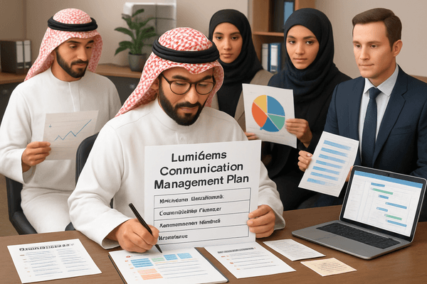Ahmed finalizing the LumiGems Communication Management Plan document