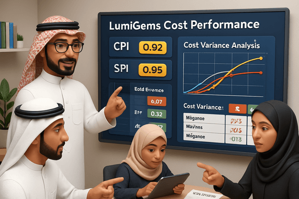 Ahmed analyzing project budget and expenditures using EVM charts