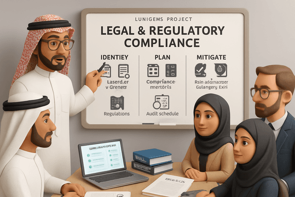 Ahmed reviewing compliance documents and regulations