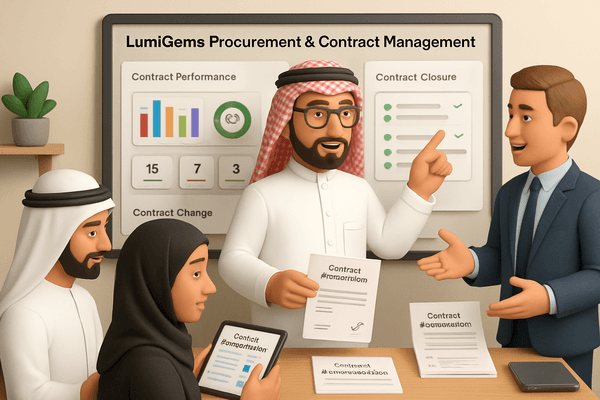 Ahmed reviewing a contract or auditing a vendor's performance