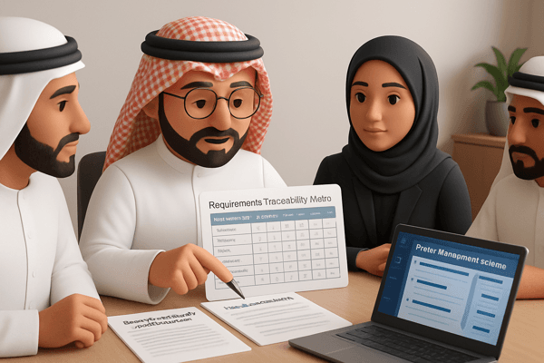Ahmed working with a Requirements Traceability Matrix