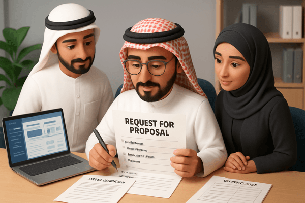 Ahmed drafting a Request for Proposal for LumiGems suppliers