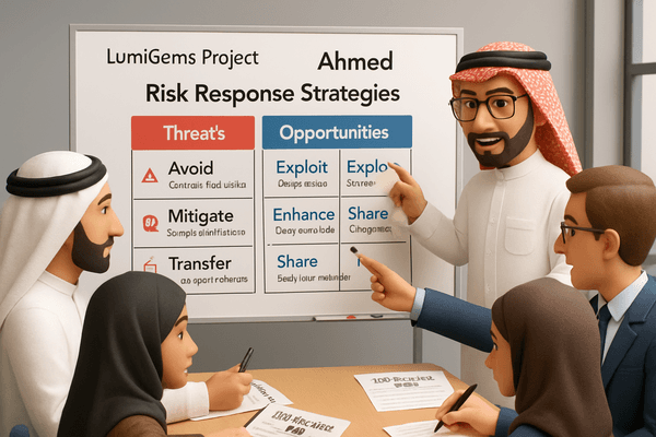 Ahmed planning risk response strategies with his team
