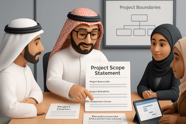 Ahmed drafting the Project Scope Statement