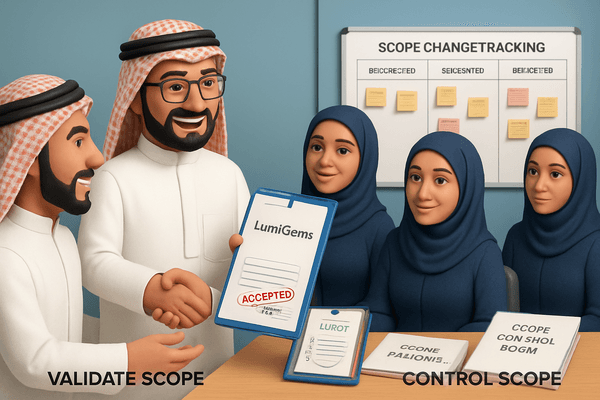 Ahmed reviewing deliverables with stakeholders or a scope document