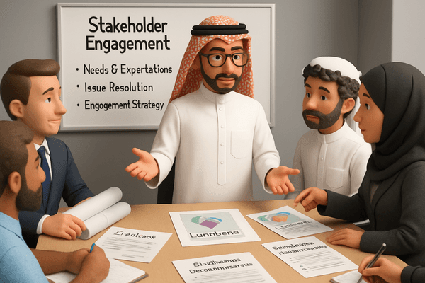 Ahmed in discussion with a stakeholder