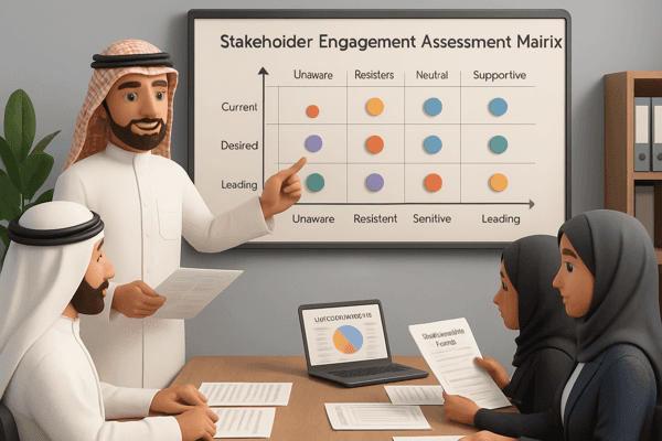 Ahmed reviewing the Stakeholder Engagement Assessment Matrix