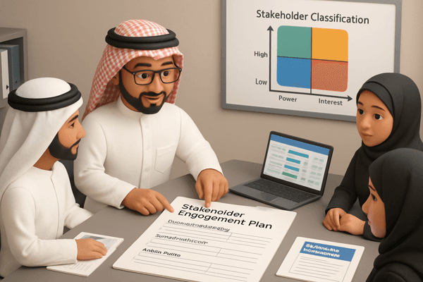 Ahmed drafting the Stakeholder Engagement Plan document