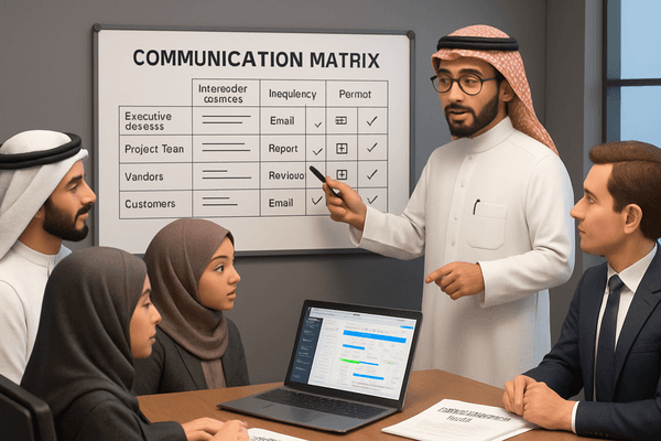 Ahmed discussing information needs with stakeholders